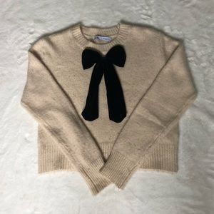 Cream Zara Knit with Black Velvet Bow